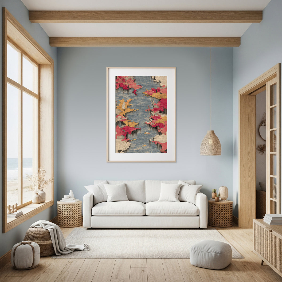 Abstract Textile Canvas Wall Art – styled room view 8