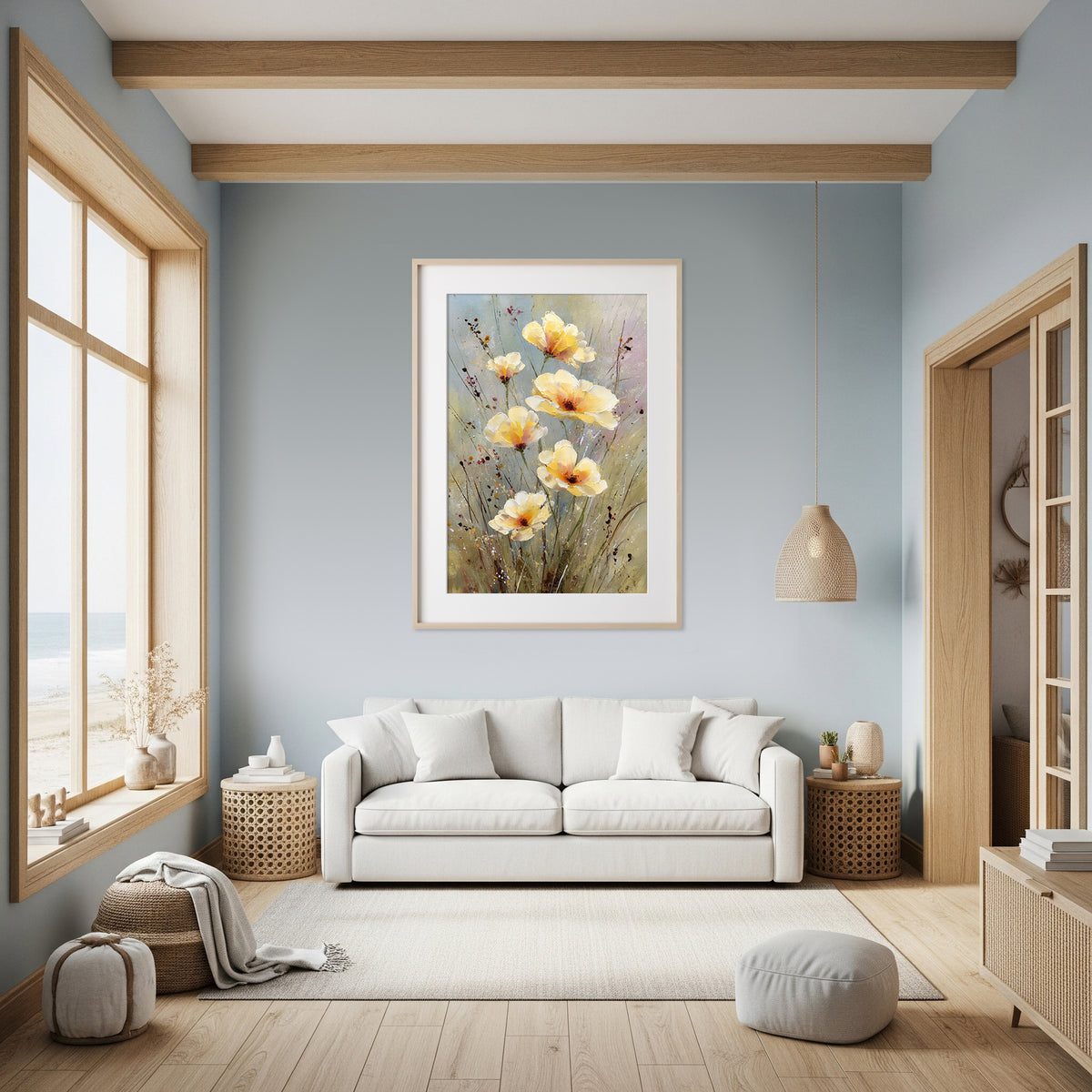 Watercolor Poppy Wall Art – styled room view 7