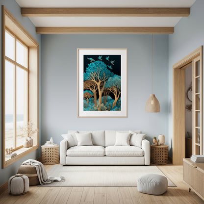 Turquoise Paper Cut Art Canvas Print – styled room view 6