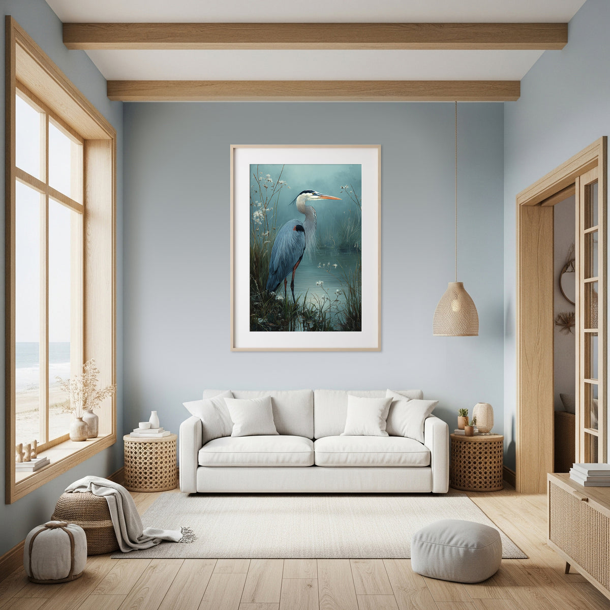 Great Blue Heron Canvas Print – styled room view 6