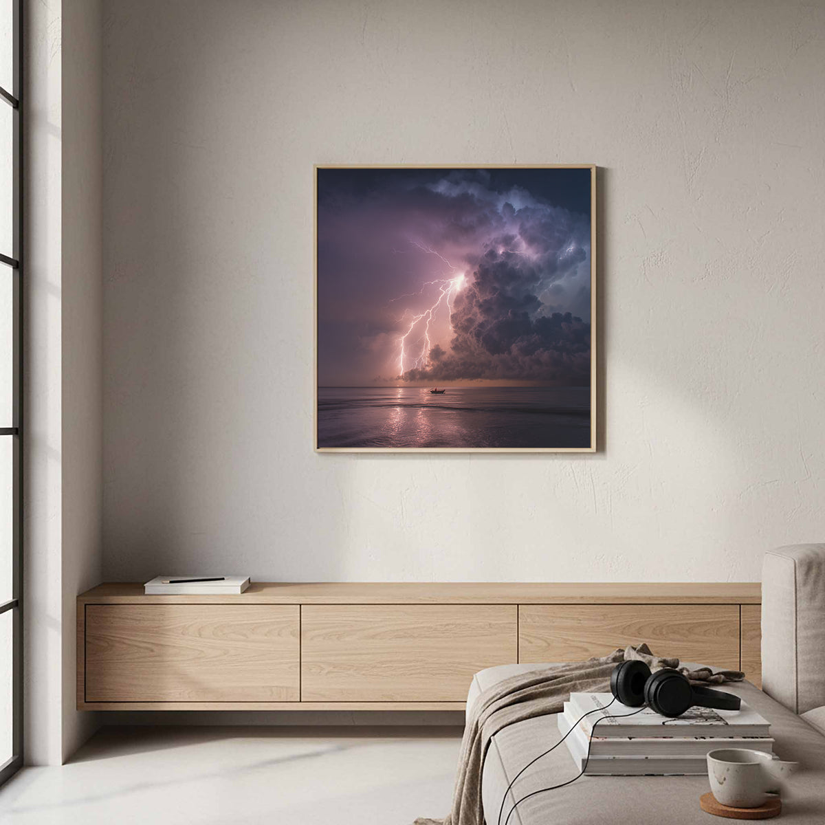 Lightning Storm Canvas Wall Art – styled room view 8
