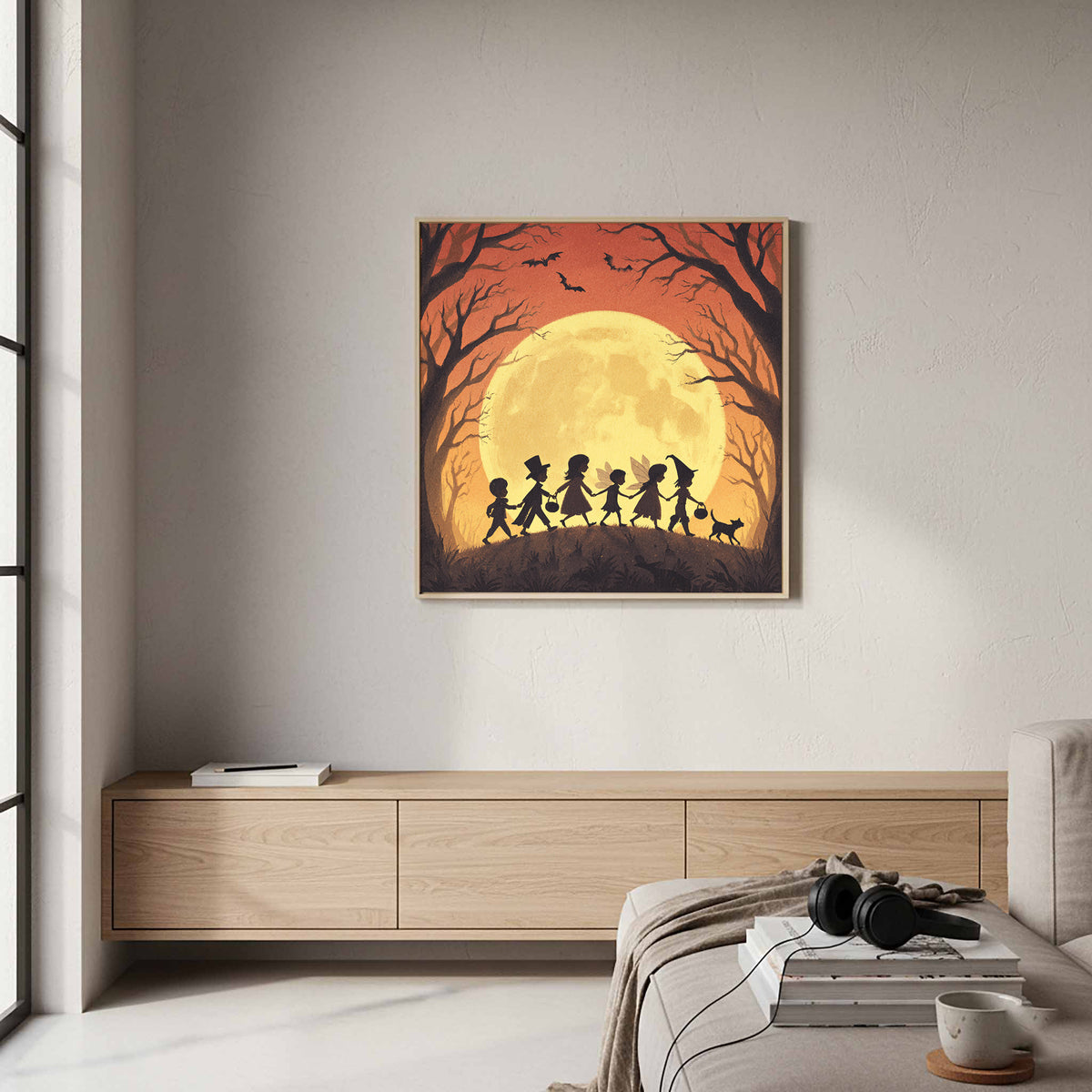 Halloween Trick or Treat Canvas Wall Art – styled room view 7