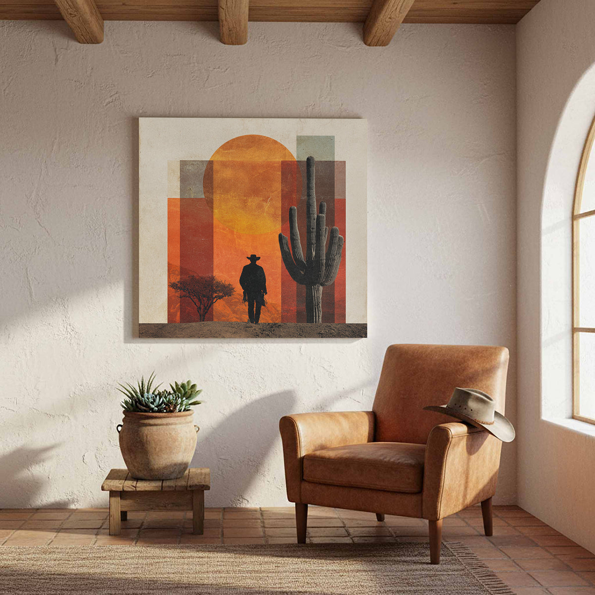 Western Desert Cowboy Canvas Wall Art – styled room view 6