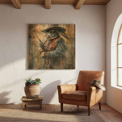 Western Cowboy Rabbit Canvas Wall Art – styled room view 6