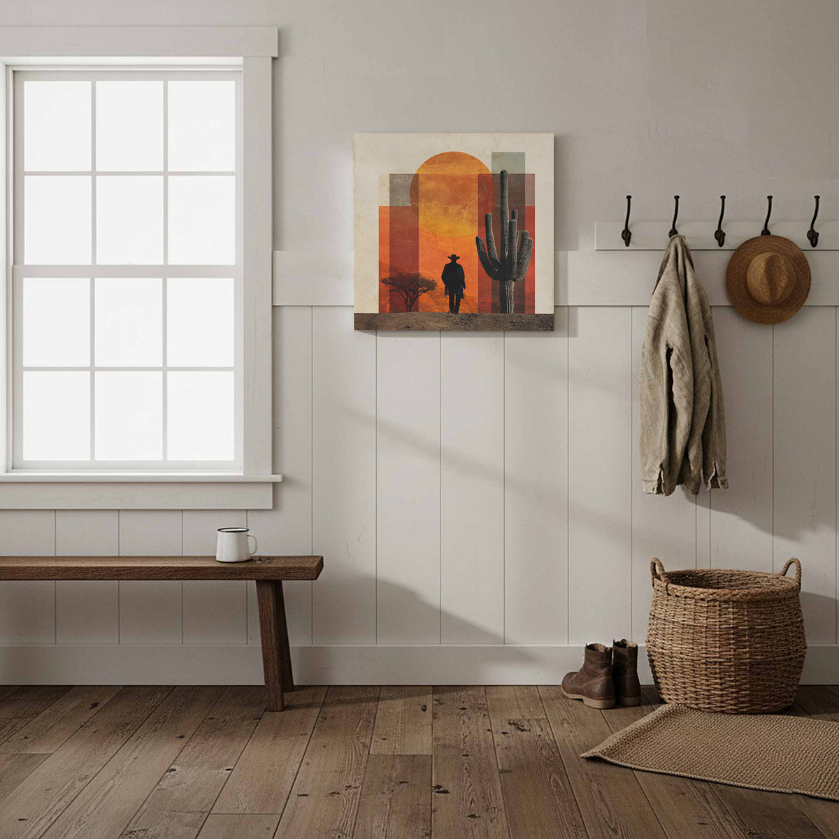 Western Desert Cowboy Canvas Wall Art – styled room view 7
