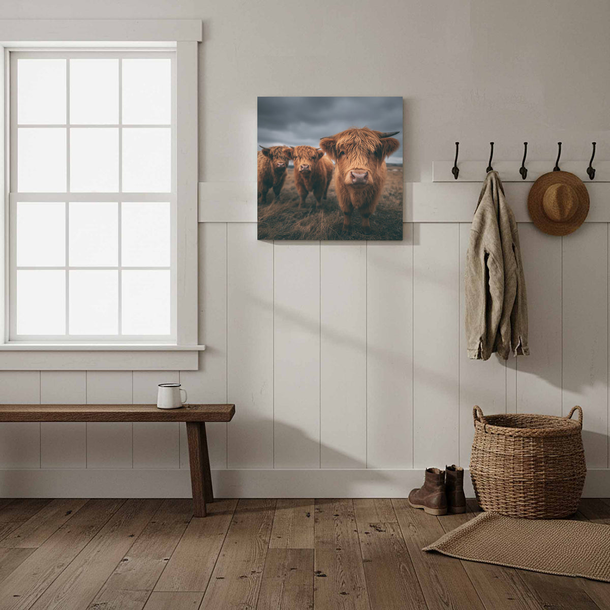 Highland Cow Canvas Wall Art – styled room view 7
