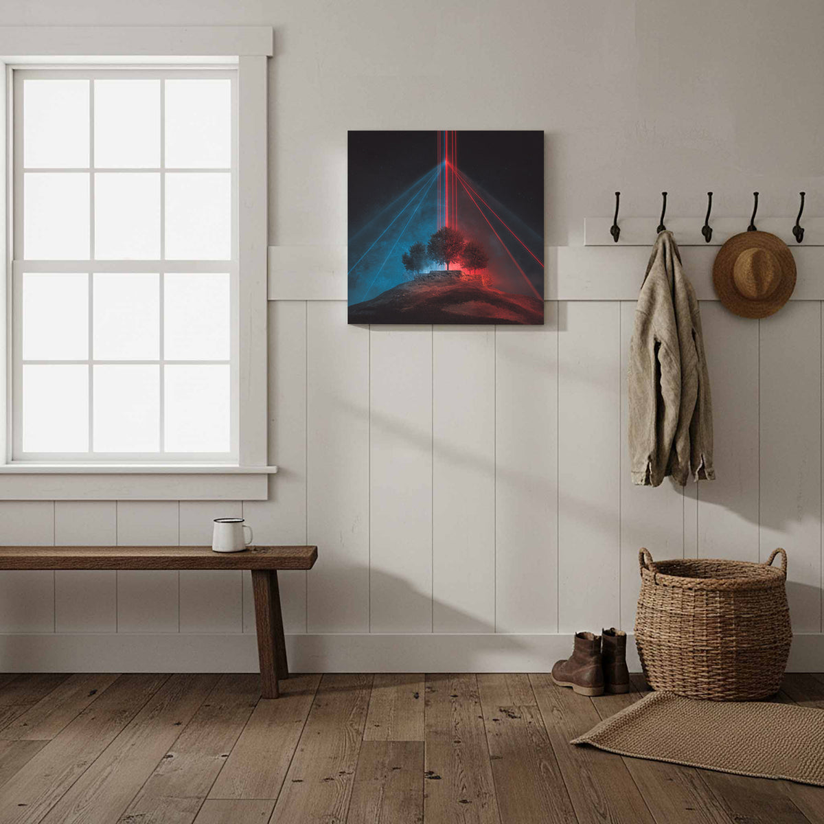 Futuristic Laser Tree Canvas Print – styled room view 7