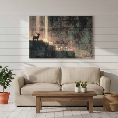 Cave Art Deer Silhouette Print – styled room view 6