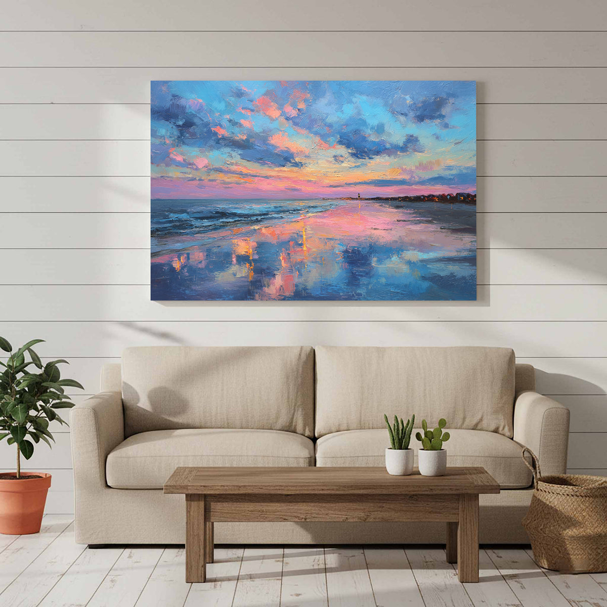 Cape Cod Beach Canvas Art – styled room view 7