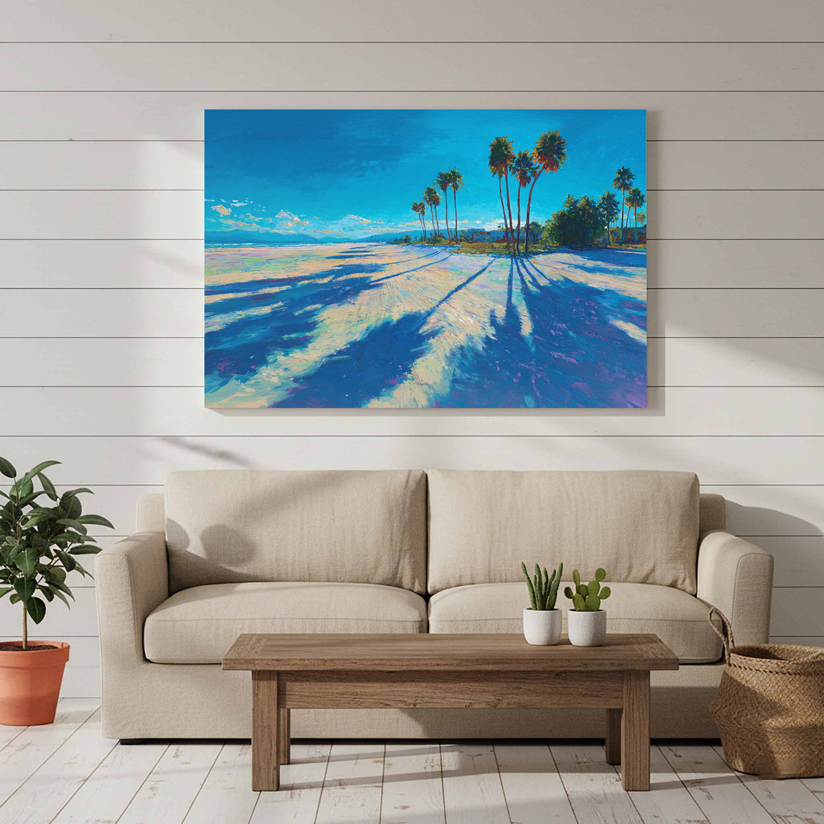 Palm Tree Shadow Canvas Art – styled room view 7