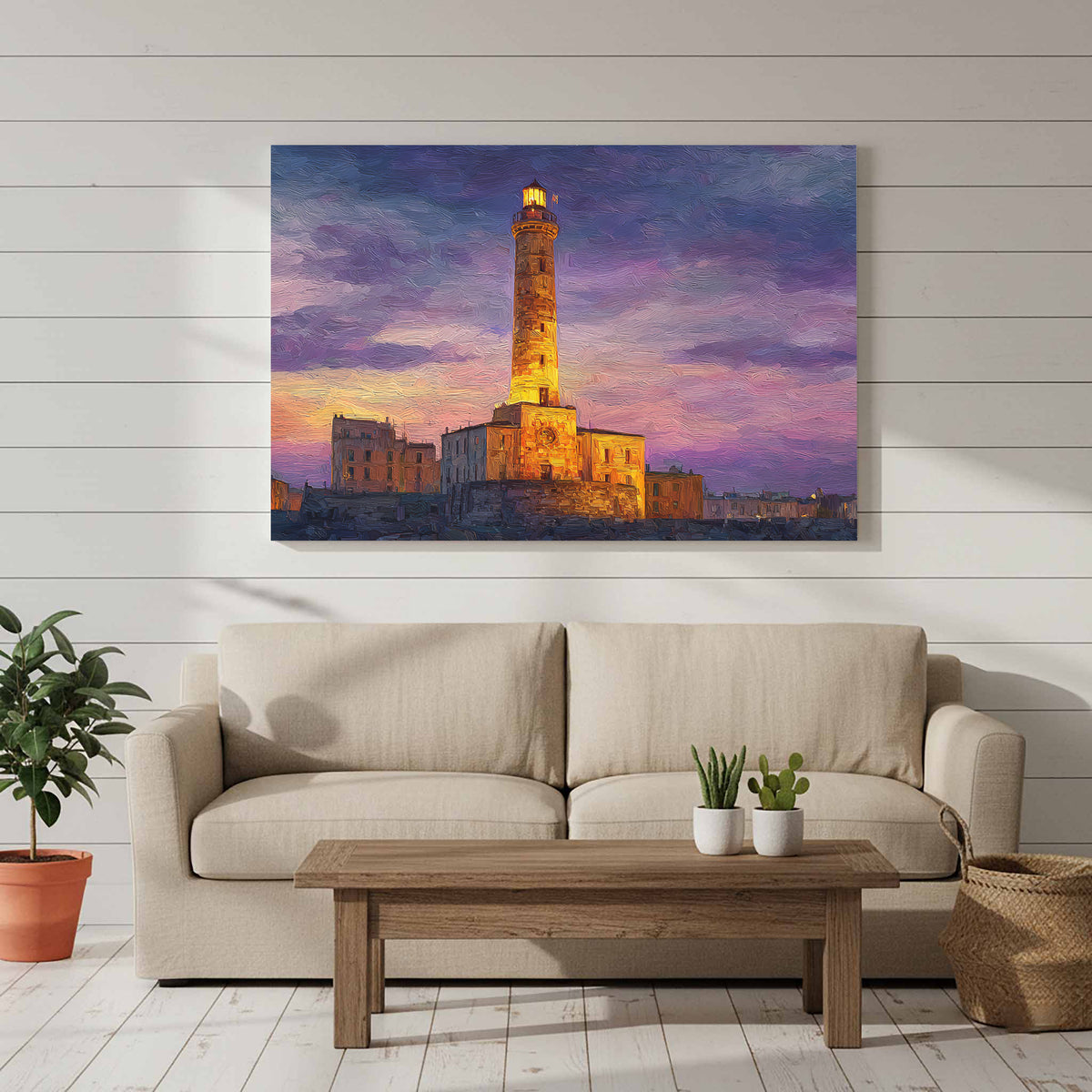 Lighthouse of Genoa Canvas Wall Art – styled room view 7