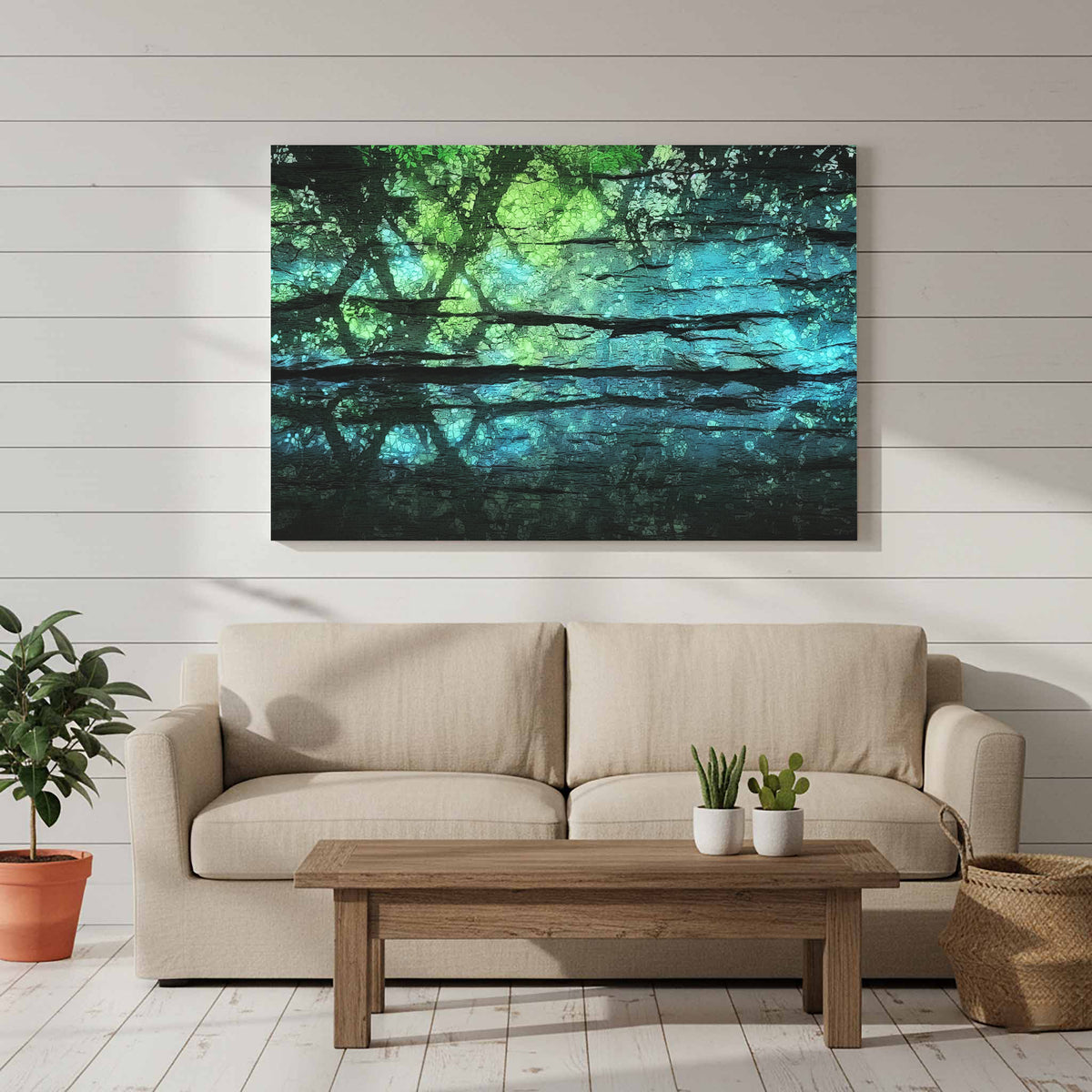 Illuminated Cave Wall Art – styled room view 6