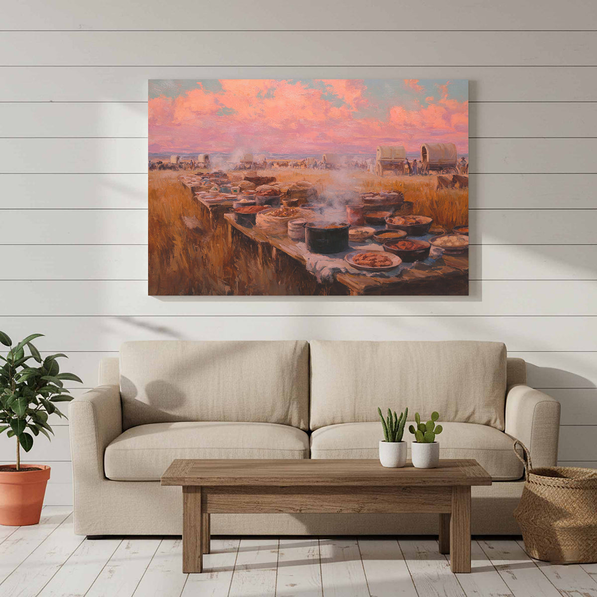 Western Chuckwagon Dinner Canvas Art – styled room view 6
