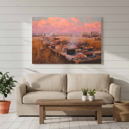 Western Chuckwagon Dinner Canvas Art – styled room view 6