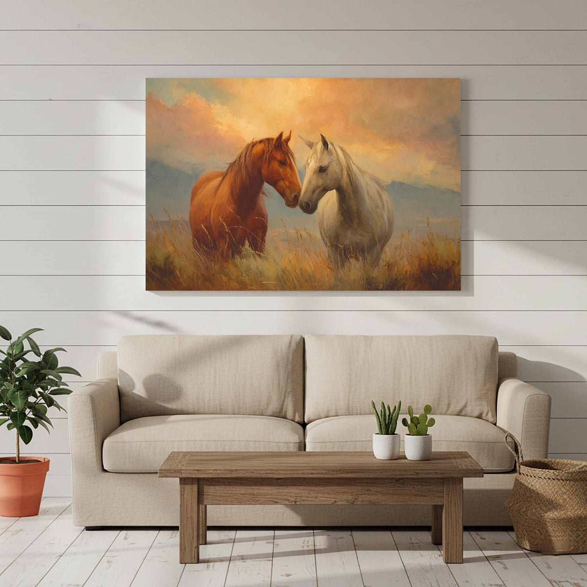 Romantic Horse Canvas Wall Art – styled room view 6
