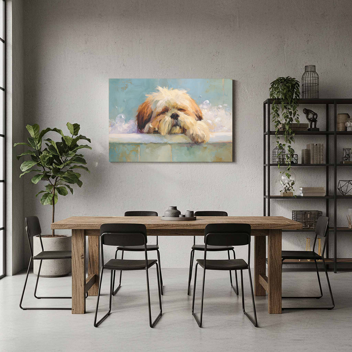 Relaxing Shih Tzu Bath Wall Art – styled room view 7