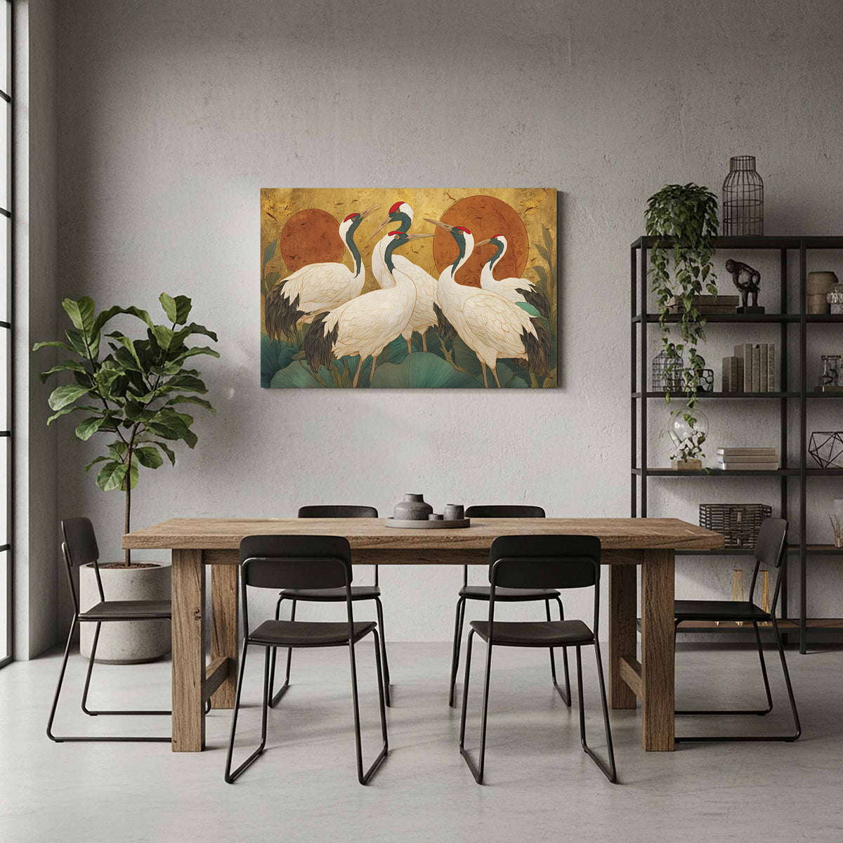 Elegant Crane Art Print – styled room view 6
