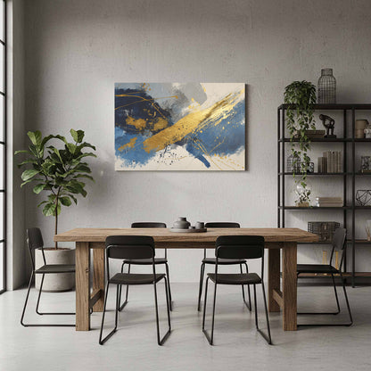 Abstract Gold Blue Canvas Wall Art – styled room view 7