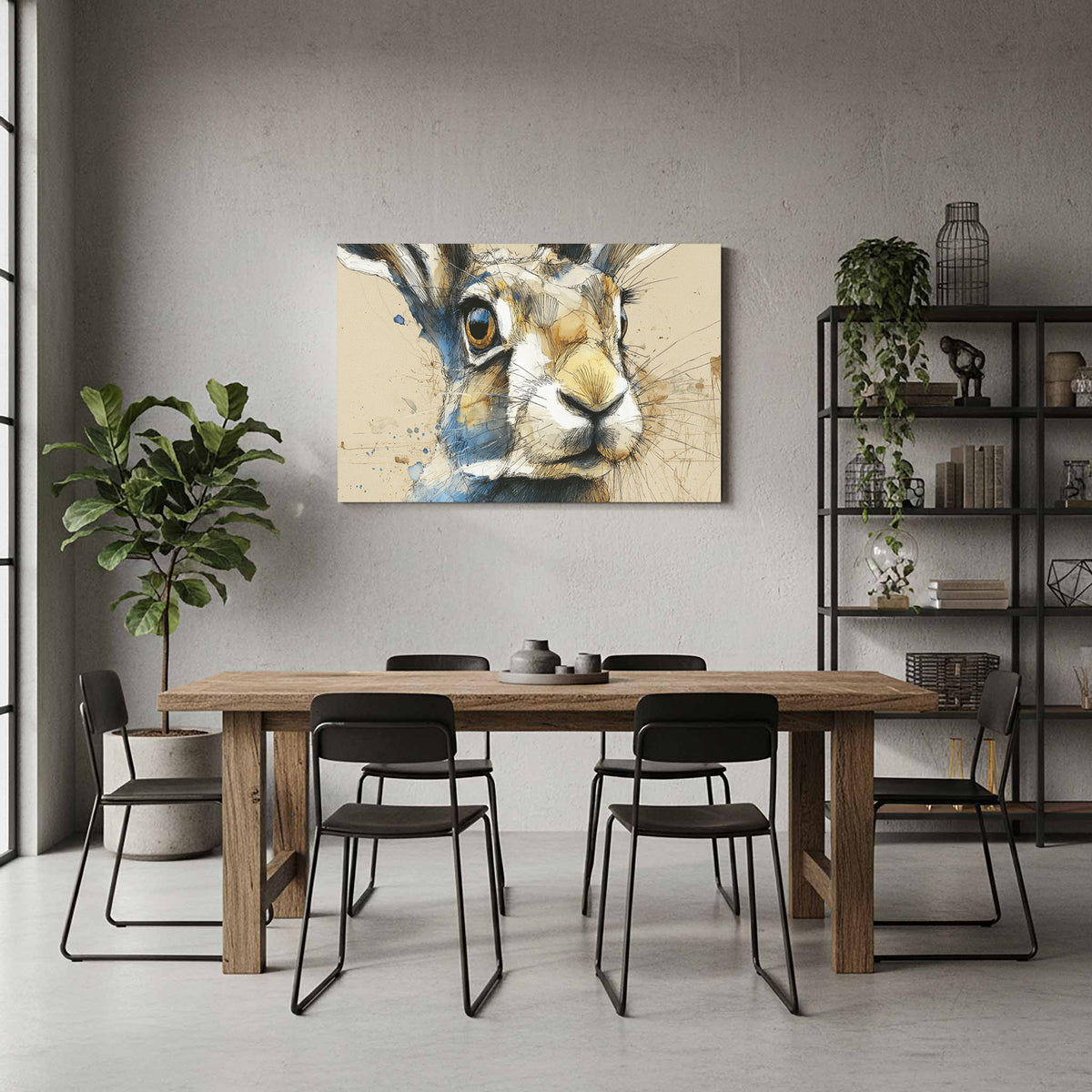 Watercolor Rabbit Portrait Canvas Print – styled room view 7