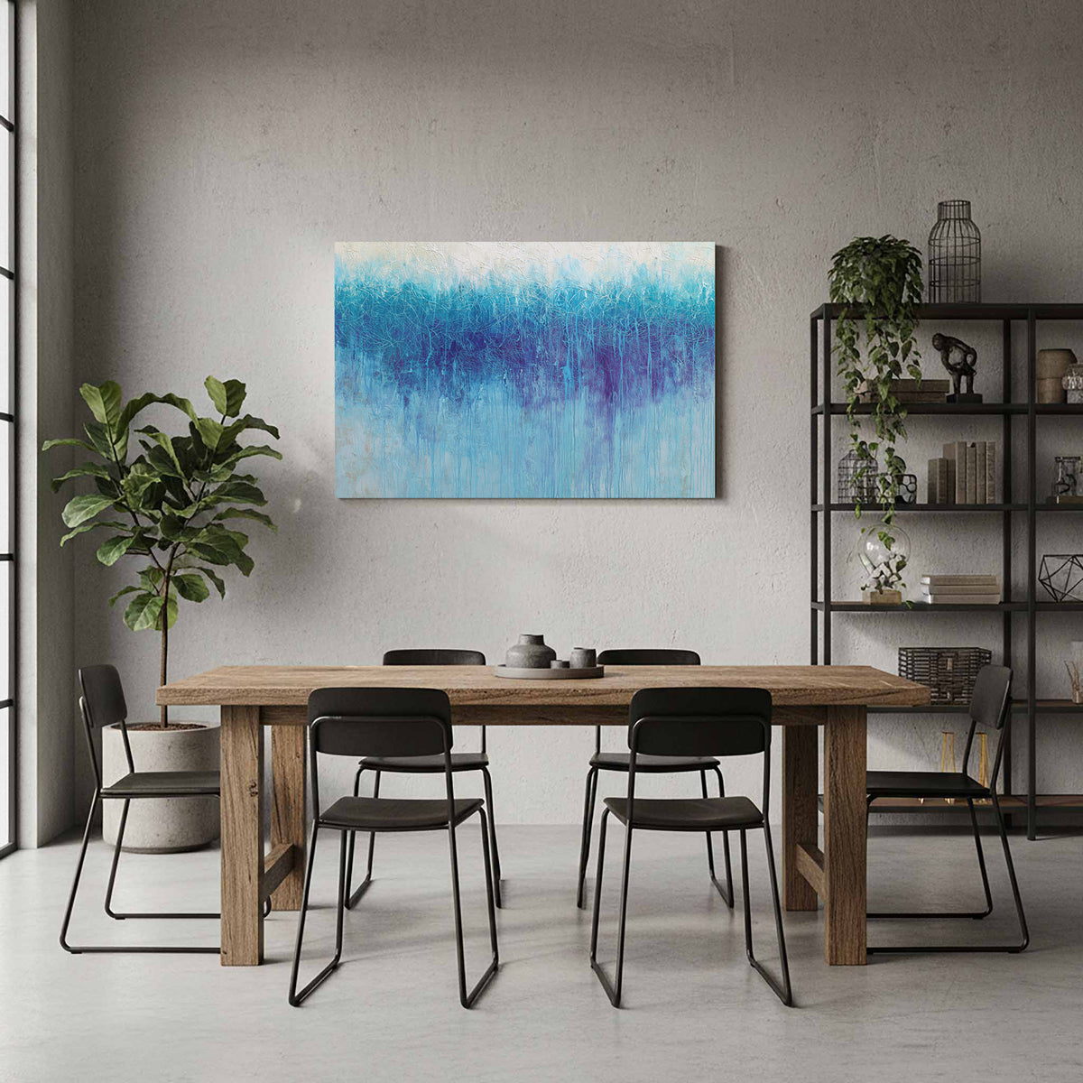 Abstract Blue Gradient Canvas Wall Art – styled room view 7