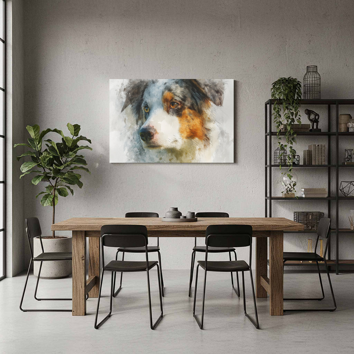 Australian Shepherd Portrait Wall Art – styled room view 6