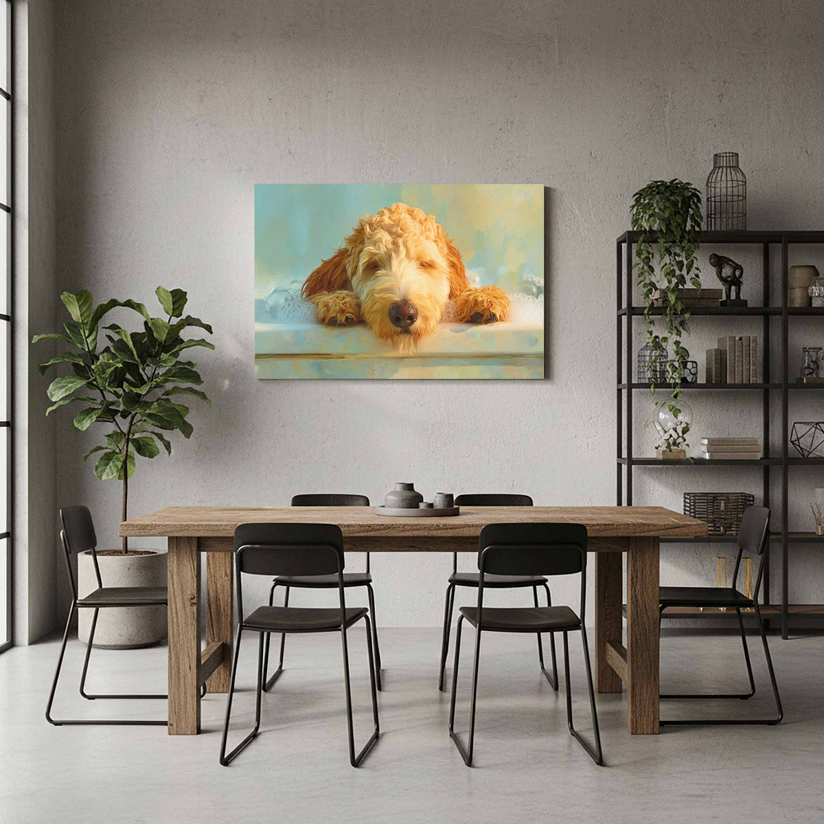 Goldendoodle Bath Time Canvas Print – styled room view 8