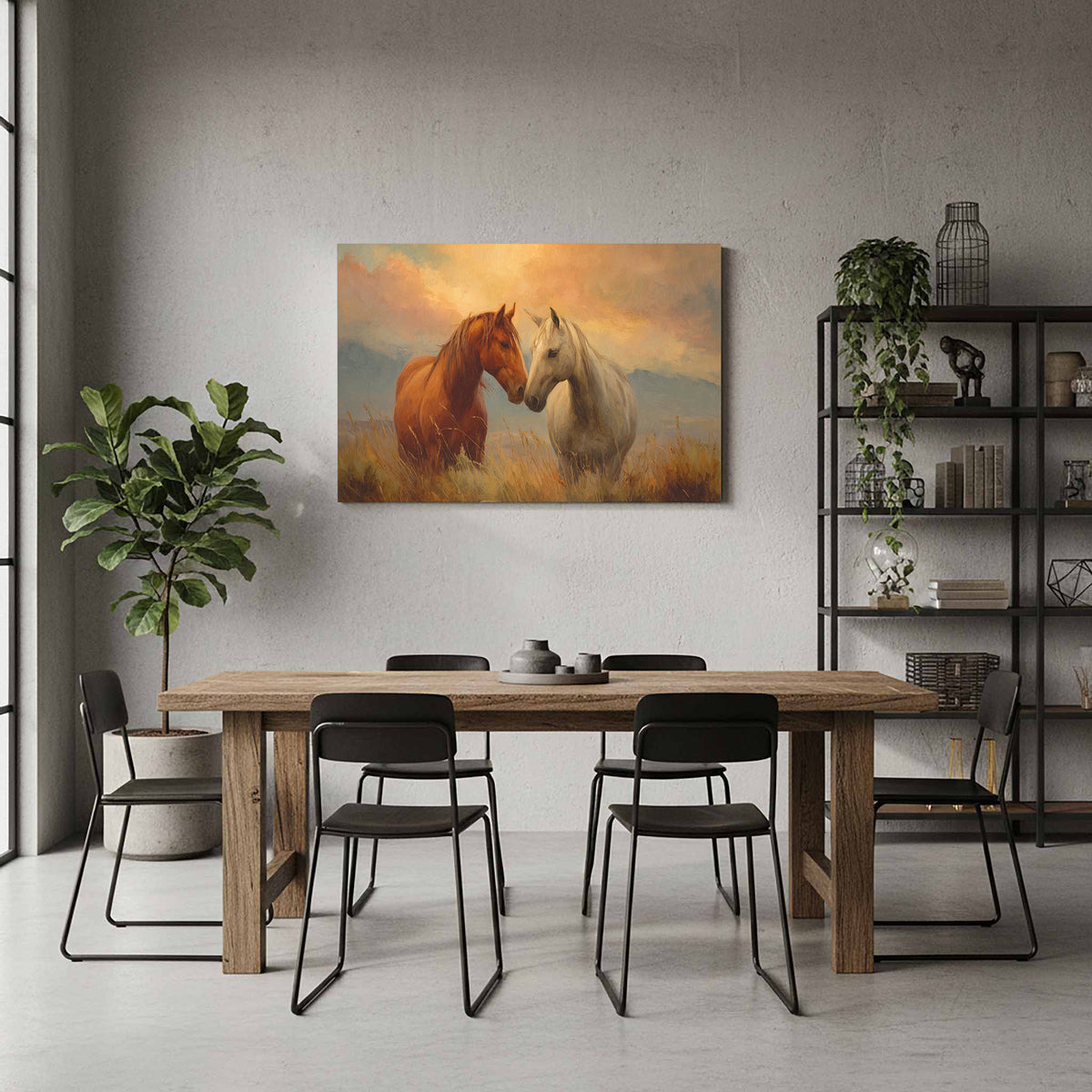 Romantic Horse Canvas Wall Art – styled room view 7