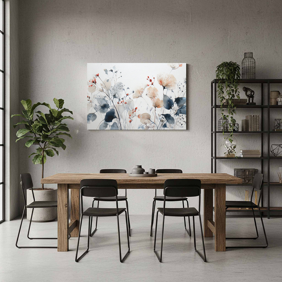 Abstract Watercolor Floral Wall Art – styled room view 6
