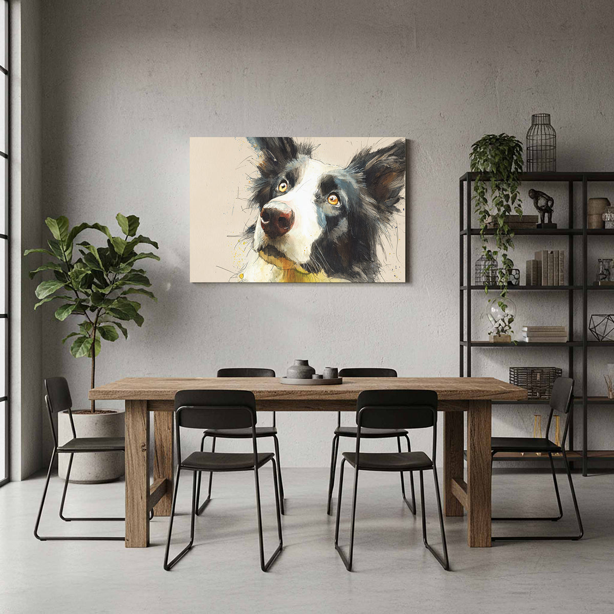 Border Collie Dog Portrait Canvas Print – styled room view 7