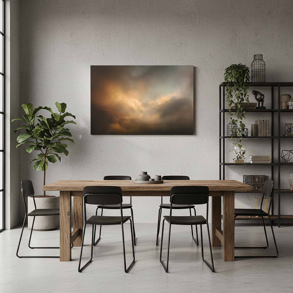 Moody Sky Abstract Canvas Wall Art – styled room view 6