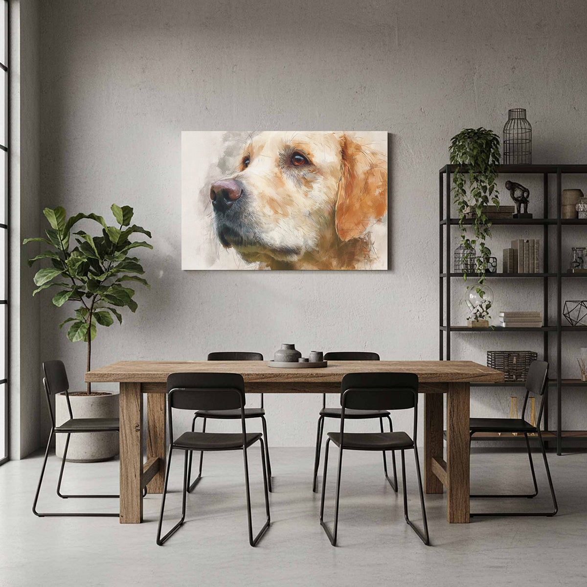 Golden Retriever Portrait Canvas Art – styled room view 7