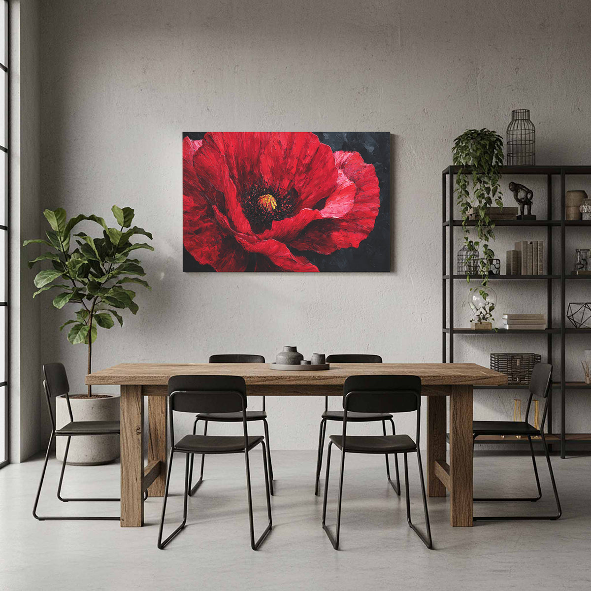 Red Poppy Canvas Wall Art – styled room view 6