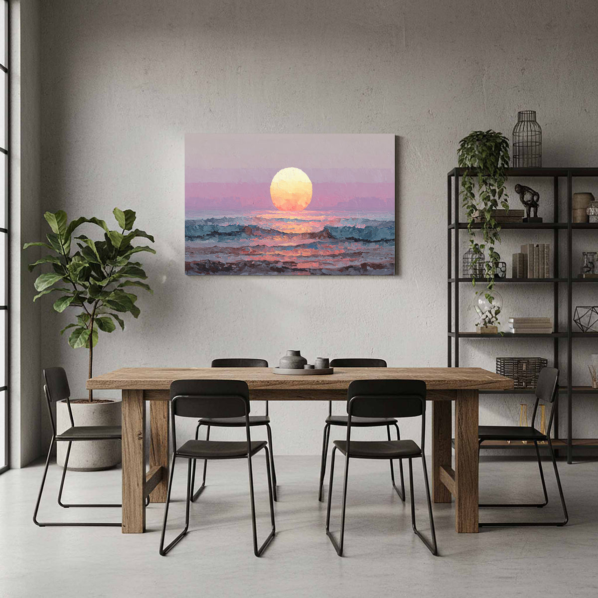 Vintage Coastal Sunset Canvas Wall Art – styled room view 6