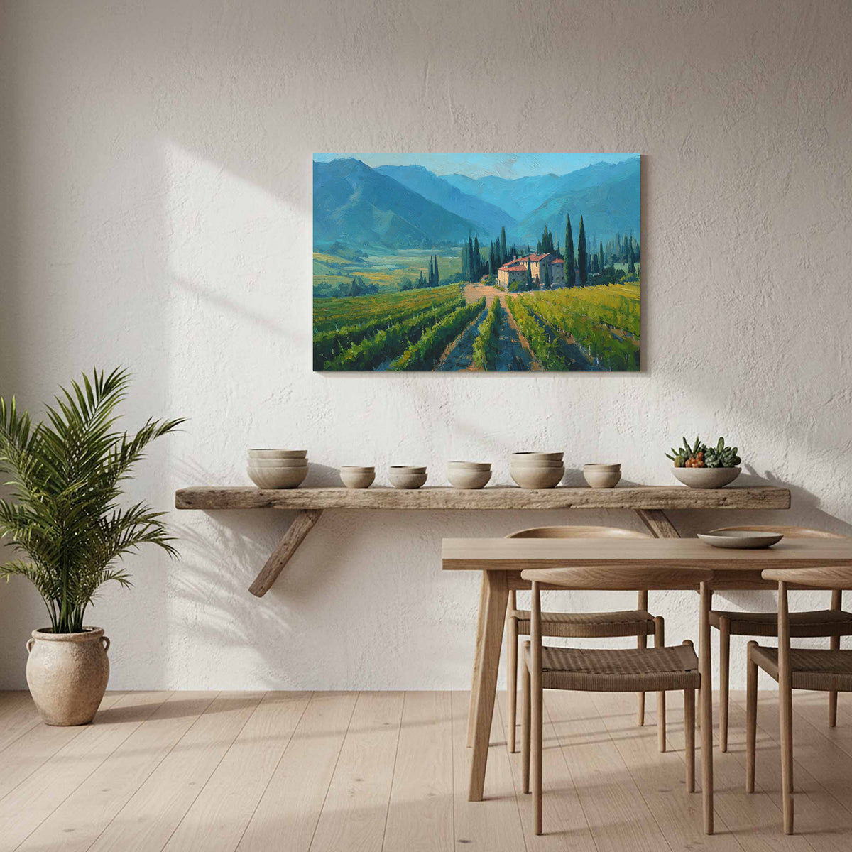 Tuscan Vineyard Canvas Art – styled room view 6