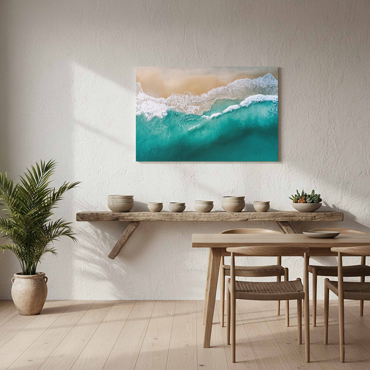 Aerial Ocean Waves Canvas Wall Art – styled room view 8
