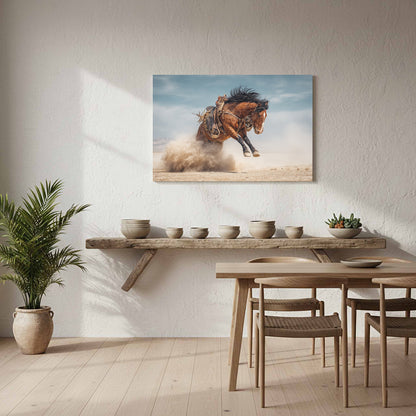 Western Bucking Horse Canvas Art – styled room view 6