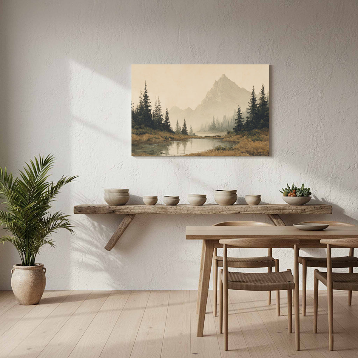 Mountain Landscape Canvas Wall Art – styled room view 8