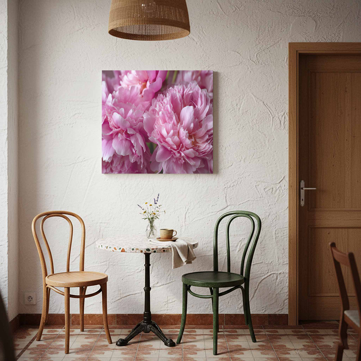 Pink Peony Canvas Wall Art – styled room view 7