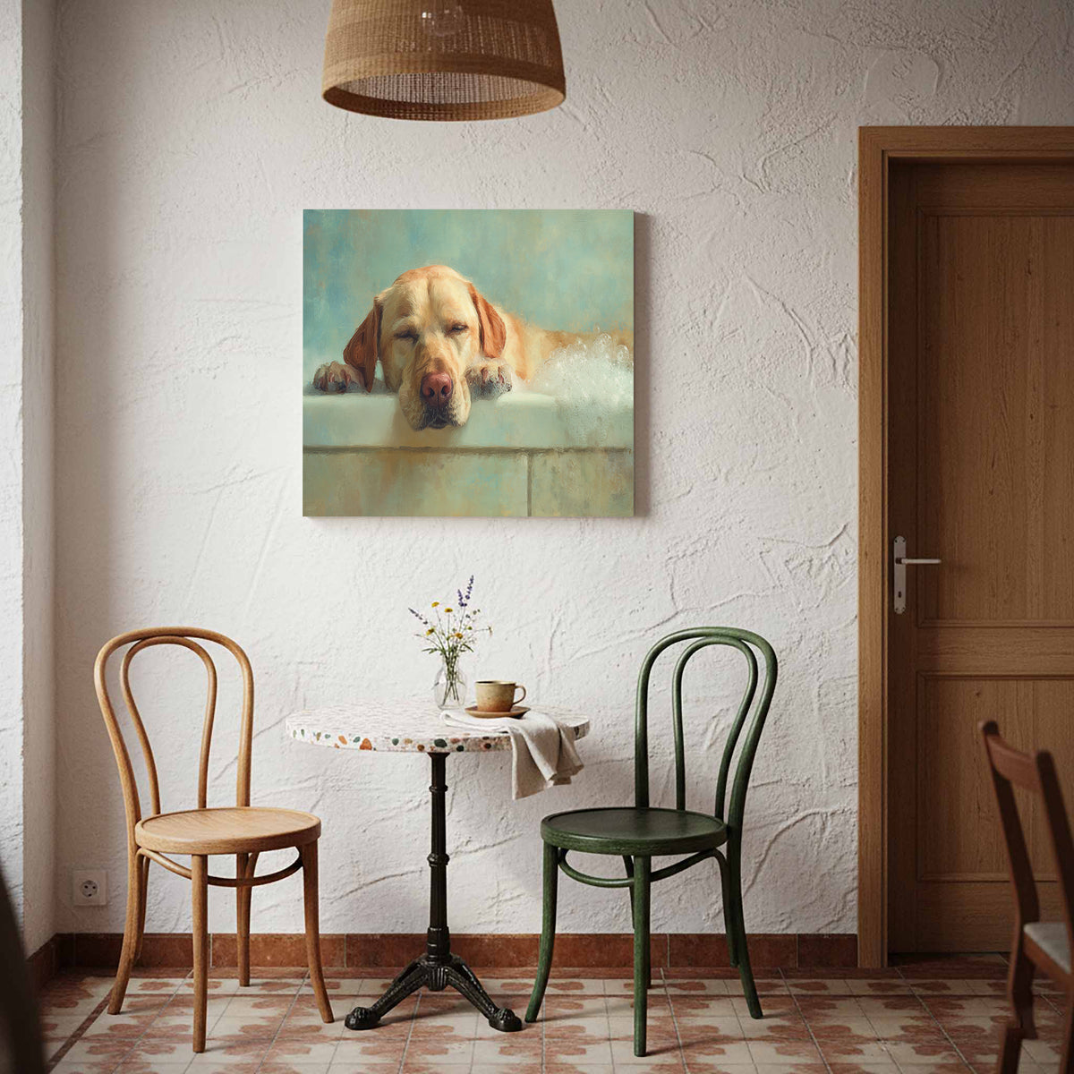 Labrador Retriever Bath Canvas Wall Art – styled room view 7