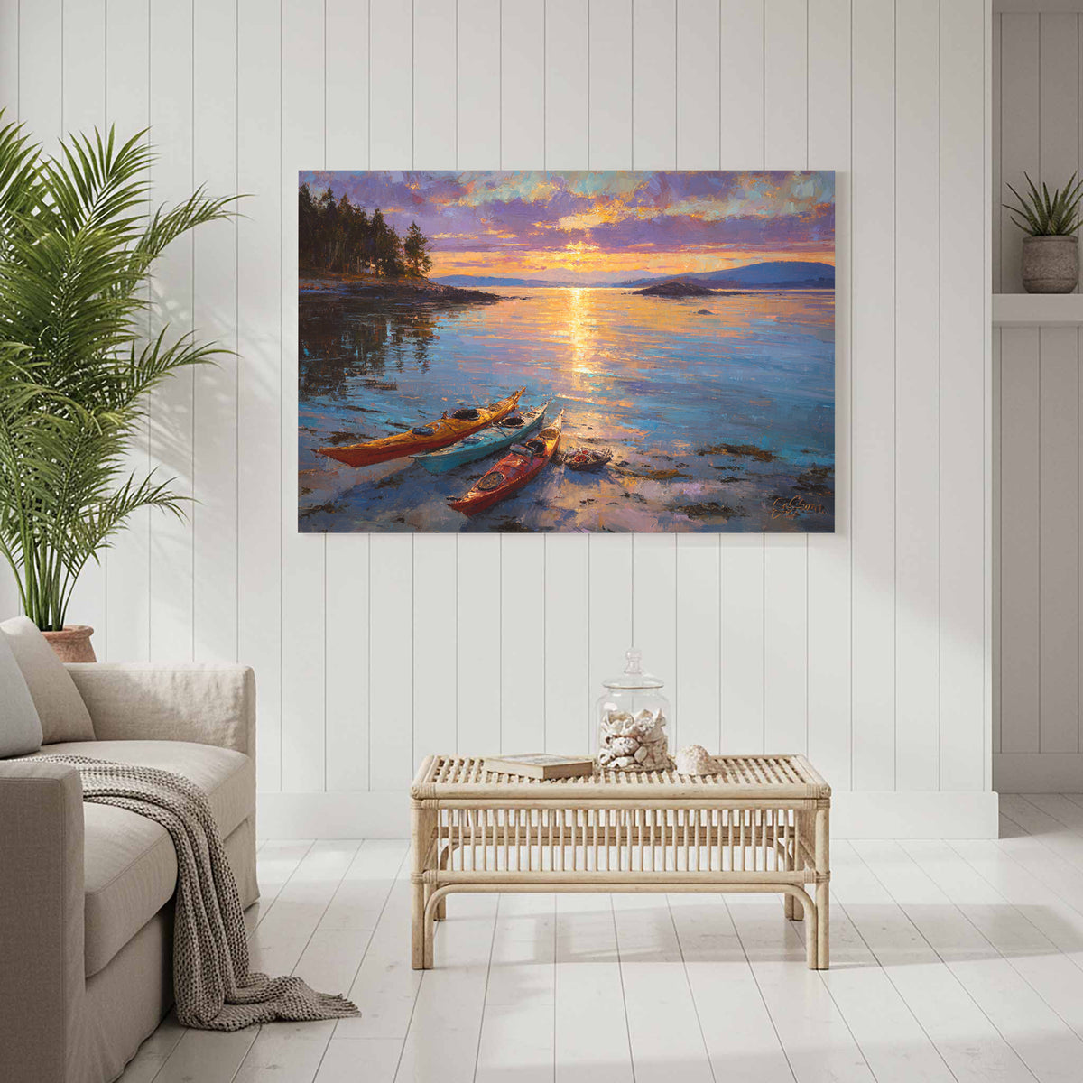 San Juan Islands Sunset Canvas Art – styled room view 8