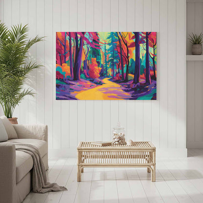 Colorful Forest Path Canvas Art – styled room view 7