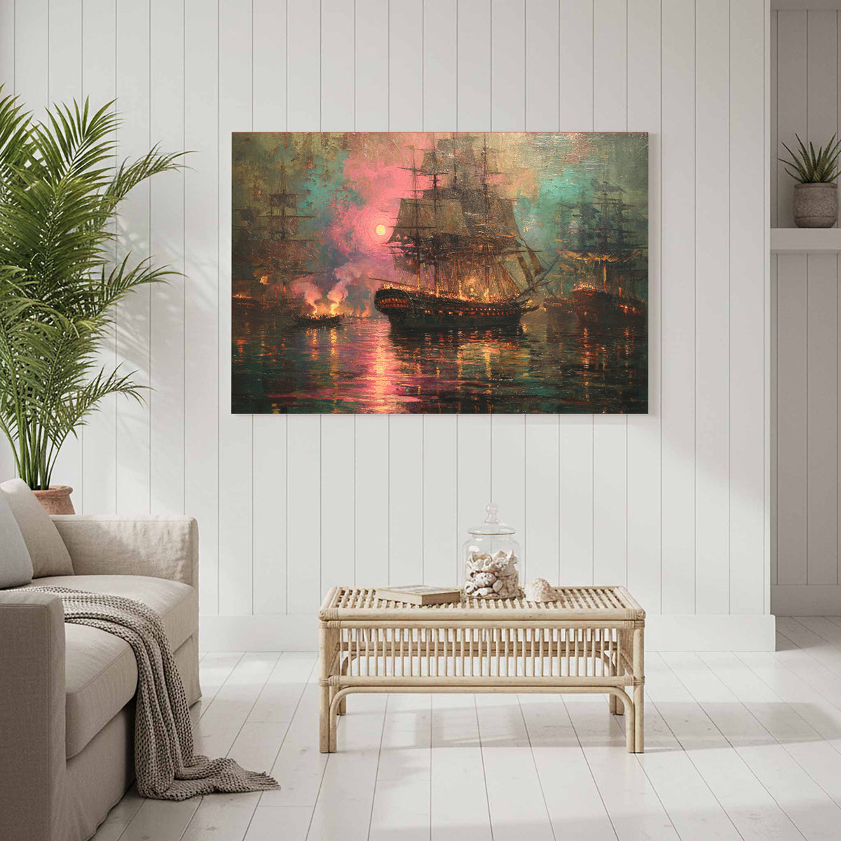 Naval Battle Canvas Print – styled room view 4