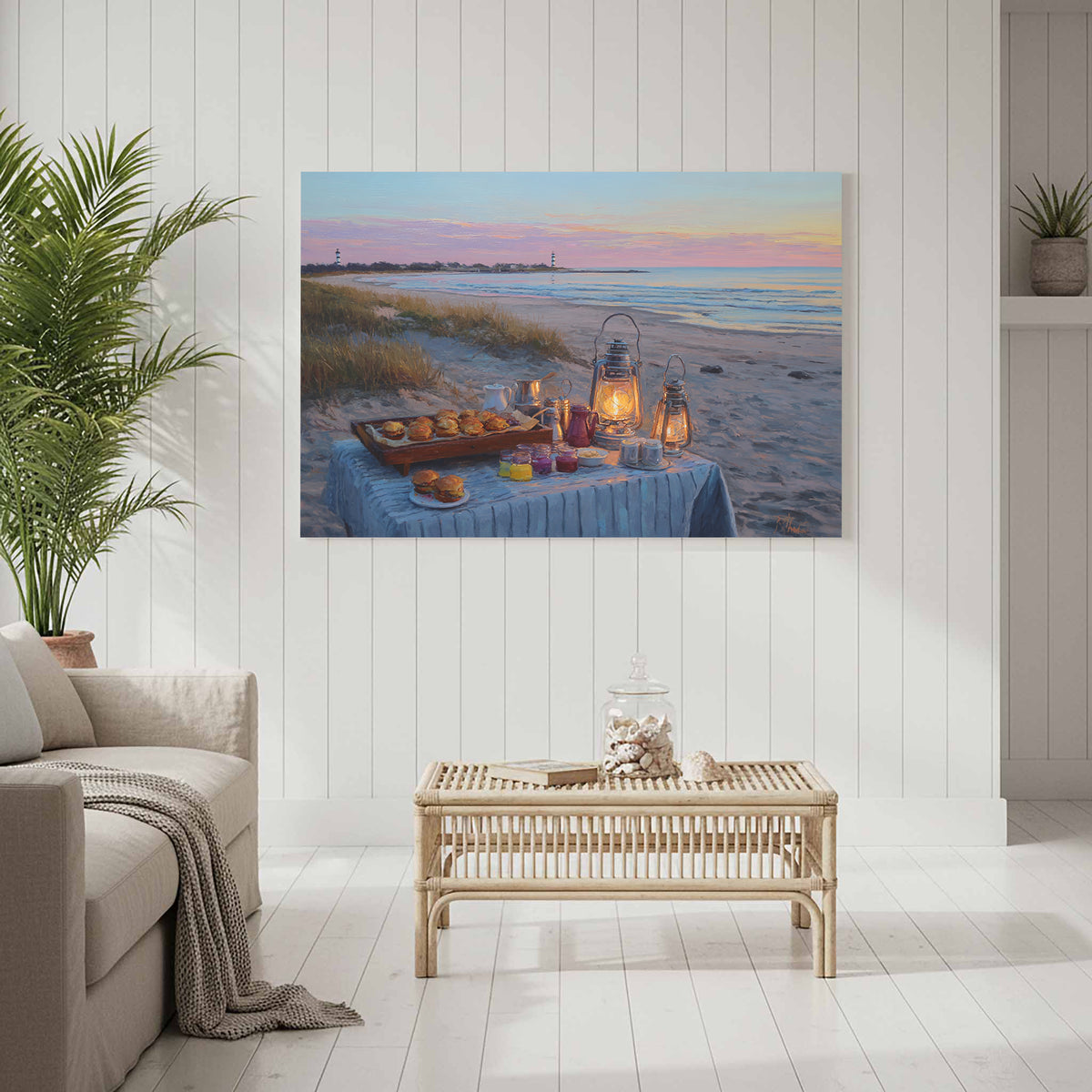 Cape Cod Beach Canvas Art – styled room view 7