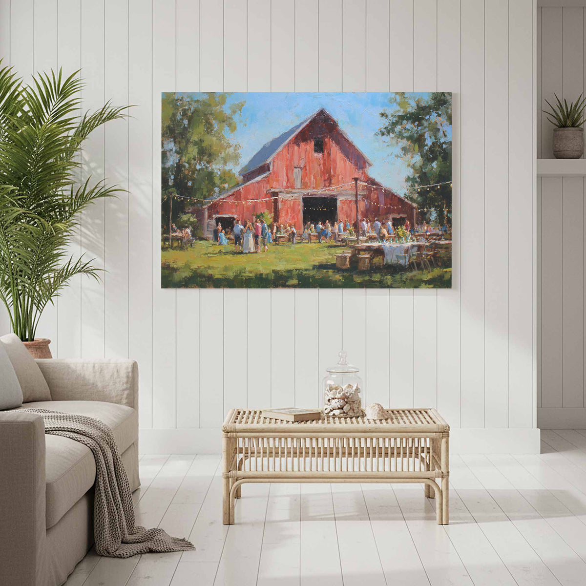 Barn Wedding Canvas Wall Art – styled room view 7