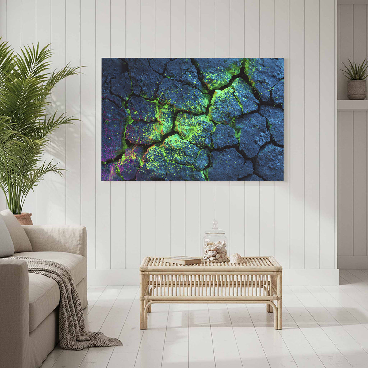 Cracked Rock Wall Canvas Art – styled room view 5