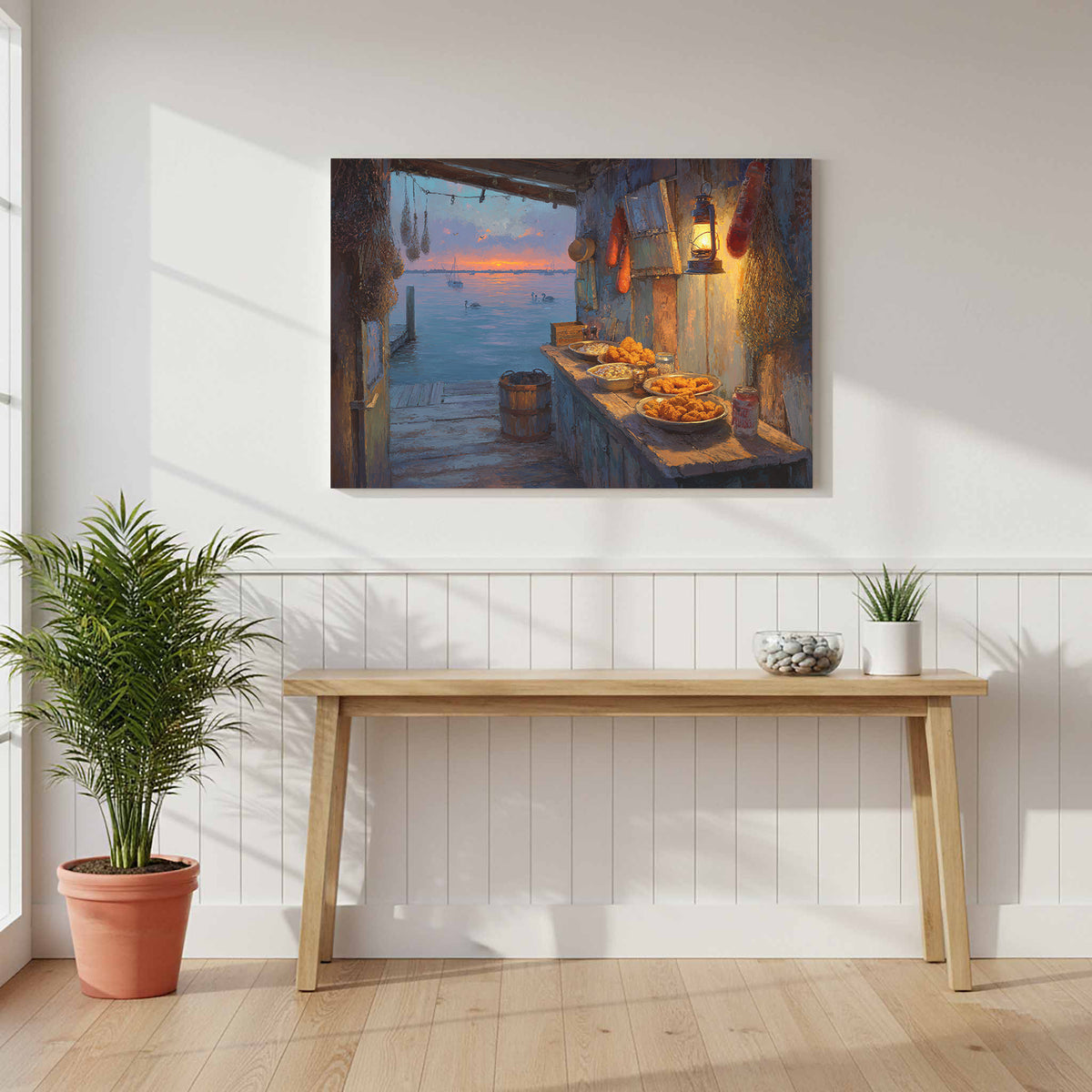 Gulf Coast Seafood Shack Canvas Art – styled room view 6