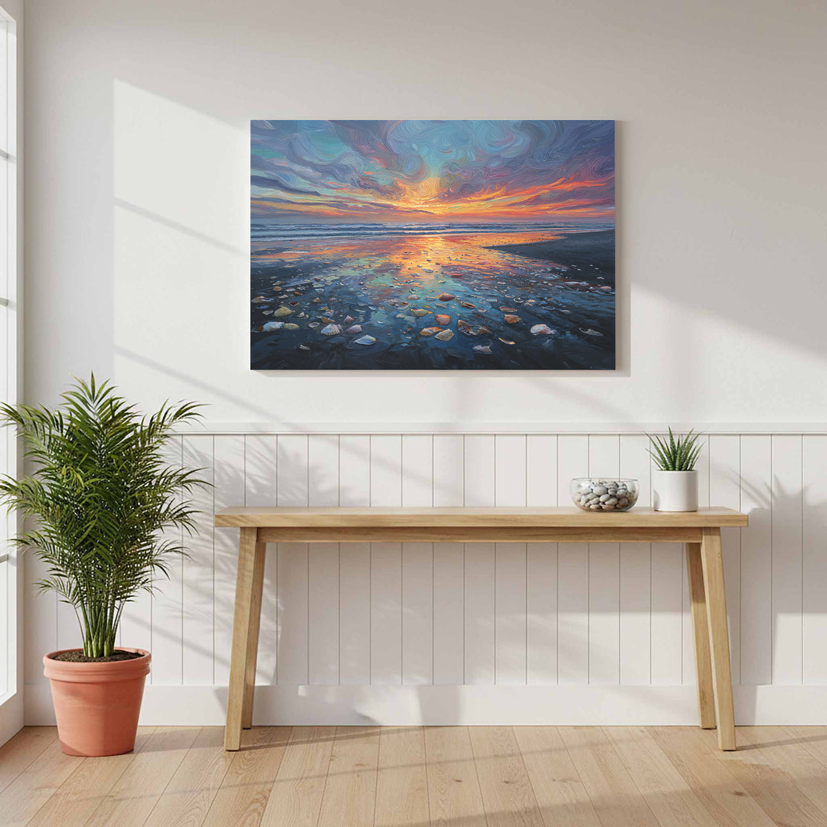 Sunset Beach Oil Painting Canvas Print – styled room view 6