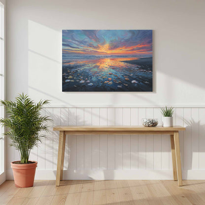 Sunset Beach Oil Painting Canvas Print – styled room view 6