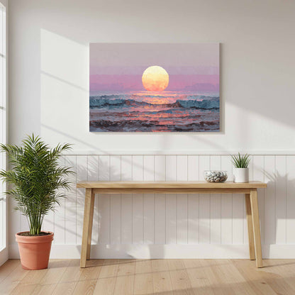 Vintage Coastal Sunset Canvas Wall Art – styled room view 7