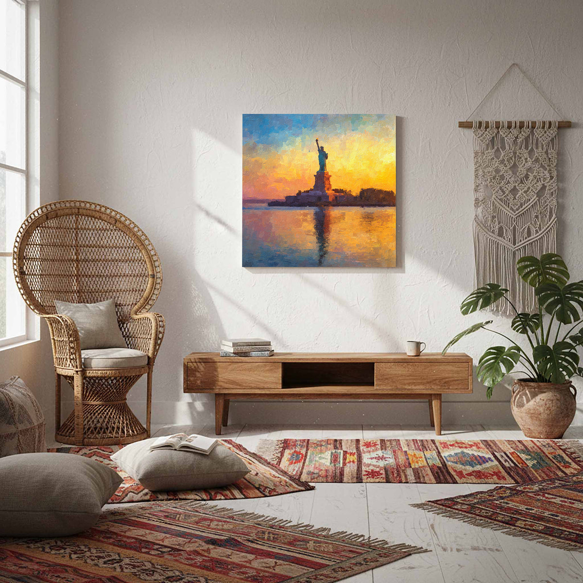 Statue of Liberty Sunrise Canvas Print – styled room view 7